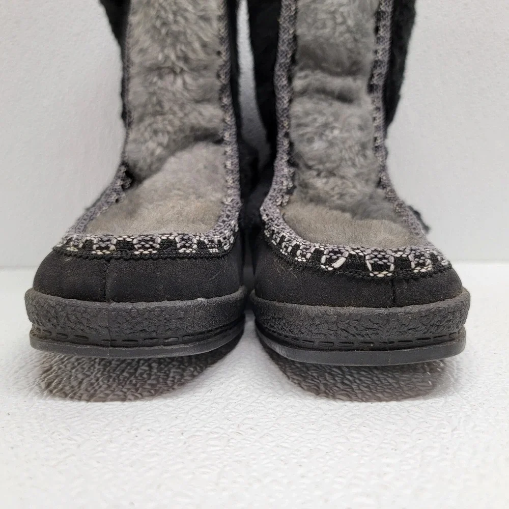 Vintage SNOWLAND Women's Faux Fur Lined Zip  Up Snow Boots Black Gray Size 5